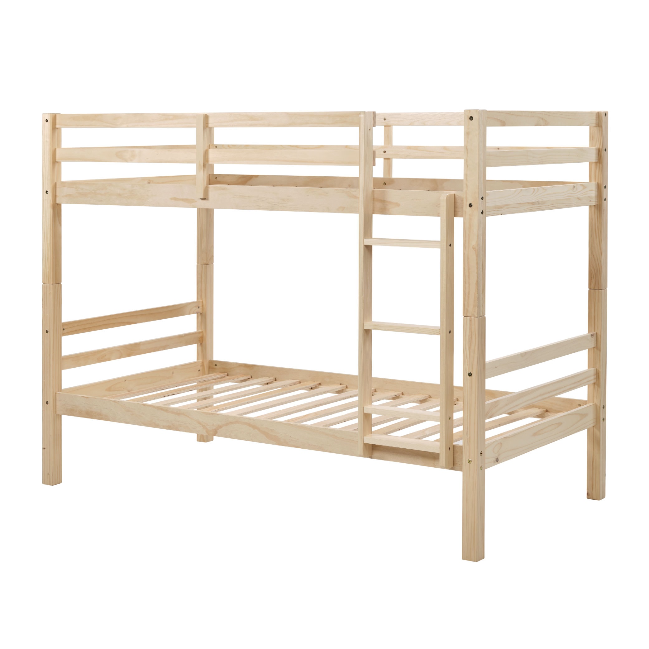 Twin Over Twin Bunk Bed With Thick Posts,Wooden Bunk Bed With High Guardrail And Ladder For Kids, Teens, Dorm Rooms, And Guest Rooms,No Box Spring Needed,Natural_voghion.com